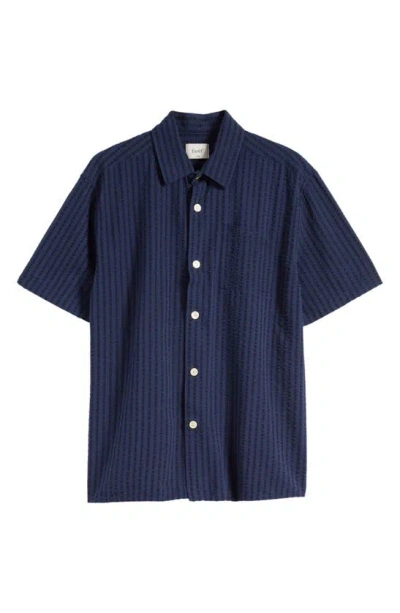 Forét Vole Short Sleeve Seersucker Button-up Shirt In Navy