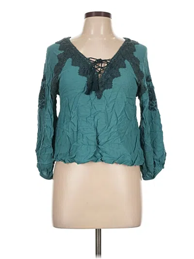 Pre-owned Forever 21 3/4 Sleeve Blouse In Blue