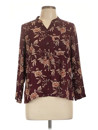 Pre-owned Forever 21 3/4 Sleeve Blouse In Burgundy