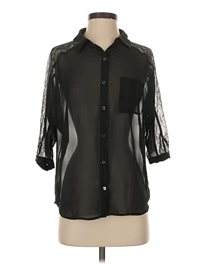 Pre-owned Forever 21 3/4 Sleeve Button Down Shirt In Black