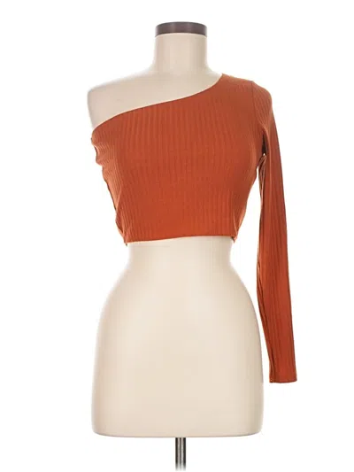 Pre-owned Forever 21 3/4 Sleeve Top Orange One Shoulder Neckline Tops