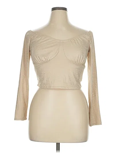 Pre-owned Forever 21 3/4 Sleeve Top Tan Sweetheart Neckline Tops
