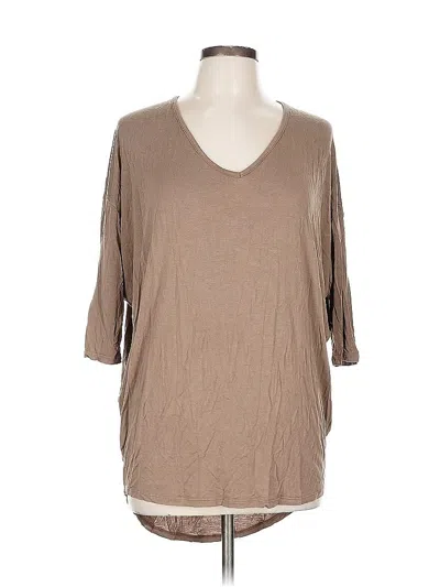 Pre-owned Forever 21 3/4 Sleeve Top Tan V Neck Tops In Brown