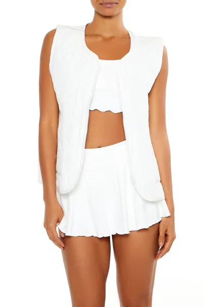 Forever 21 Active Quilted Zip-up Vest In White