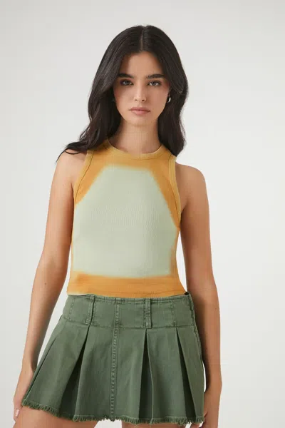 Forever 21 Airbrush Cropped Tank Top In Green