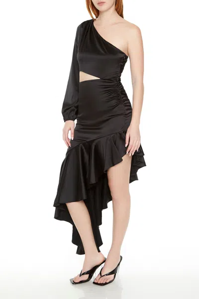 Forever 21 Asymmetrical One-shoulder Midi Dress In Black