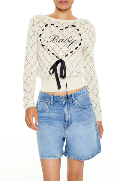 Forever 21 Baby Heart Bow Sweater In Metallic