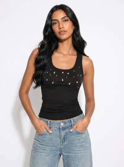 Forever 21 Beaded Scoop Neck Tank Top In Black