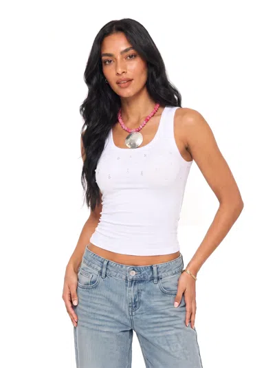 Forever 21 Beaded Scoop Neck Tank Top In White