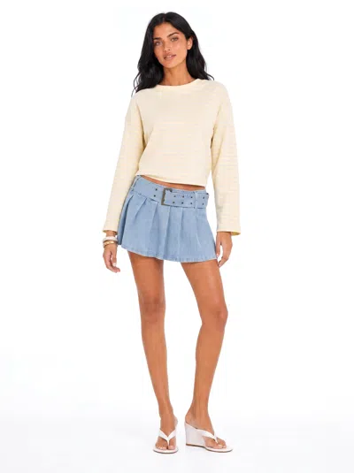 Forever 21 Belted Pleated Denim Skort In Blue