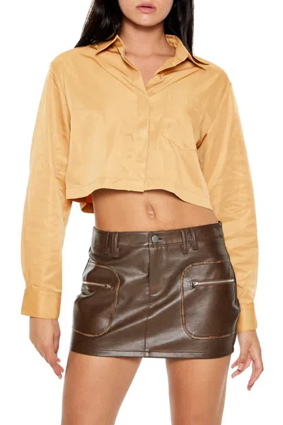 Forever 21 Boxy Cropped Shirt In Brown