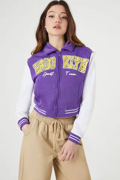 Forever 21 Brooklyn Zip-up Bomber Jacket In Purple