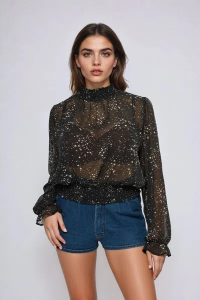 Forever 21 Celestial Print Sheer Chiffon Top In Black