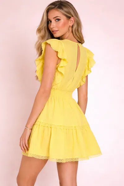 Forever 21 Clip Dot Lace Ruffled Mini Dress In Yellow