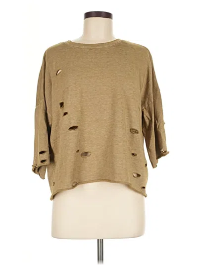 Pre-owned Forever 21 Contemporary 3/4 Sleeve Top Tan Crew Neck Tops
