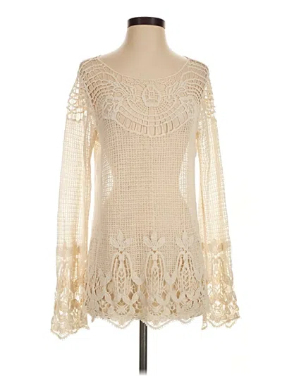 Pre-owned Forever 21 Contemporary Long Sleeve Top Ivory Crew Neck Tops