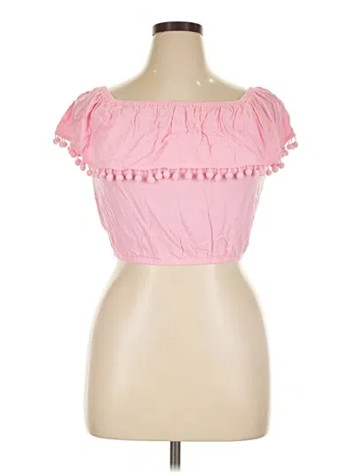 Pre-owned Forever 21 Contemporary Short Sleeve Top Pink Ruffles Neckline Tops