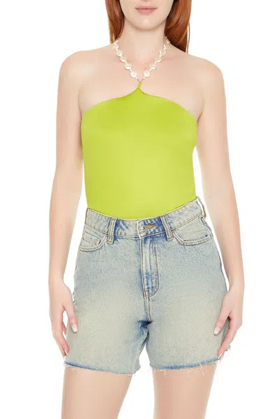 Forever 21 Contour Sculpt Faux Pearl Bodysuit In Green