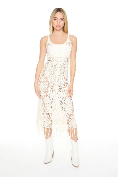 Forever 21 Crochet Fringe Midi Dress In White