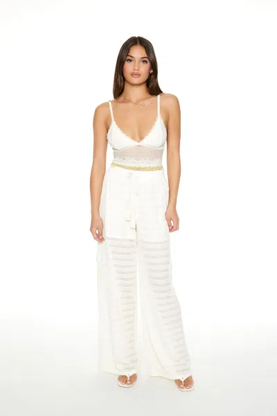 Forever 21 Crochet Striped Cargo Pants In White