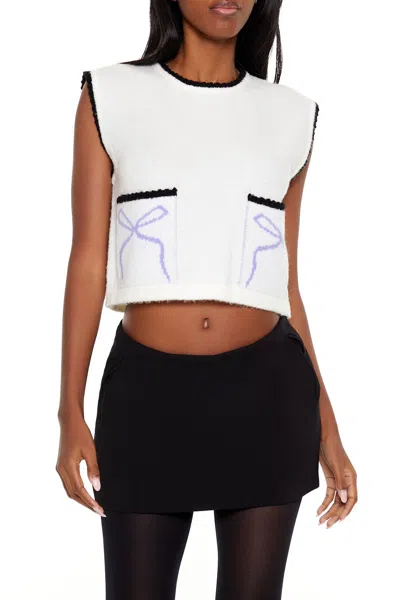 Forever 21 Cropped Bow Sweater Vest In White