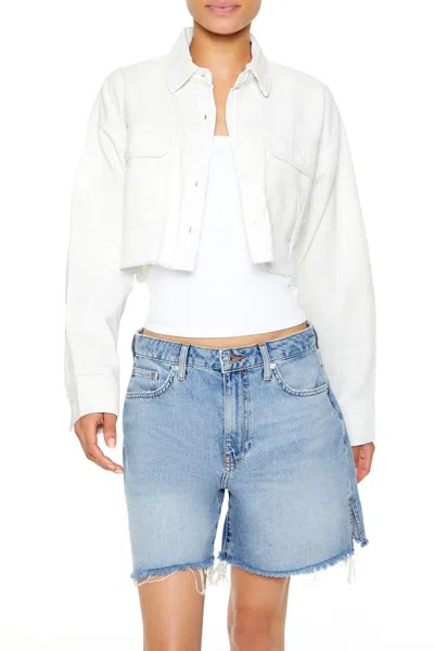Forever 21 Cropped Corduroy Shirt In White