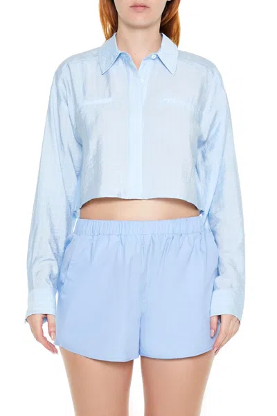 Forever 21 Cropped Pinstripe Shirt In Blue