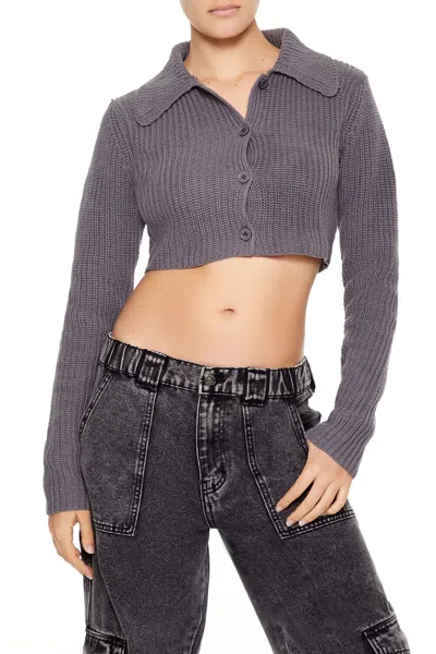 Forever 21 Cropped Rib-knit Cardigan Sweater In Gray