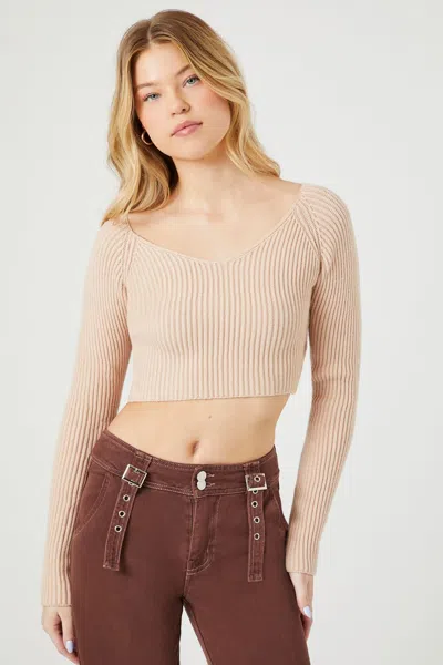 Forever 21 Cropped Rib-knit Sweater In Neutral