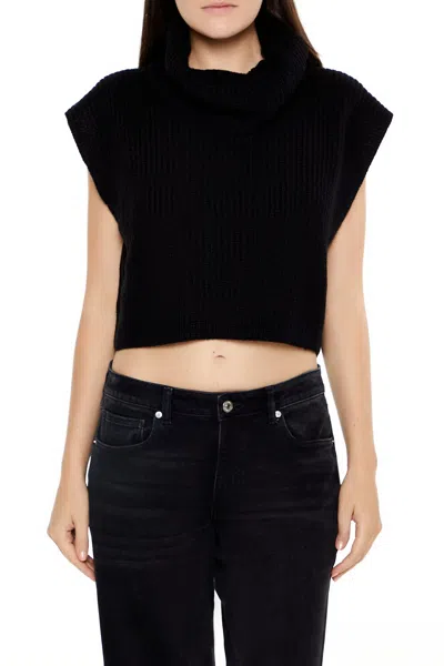 Forever 21 Cropped Sleeveless Turtleneck Sweater In Black