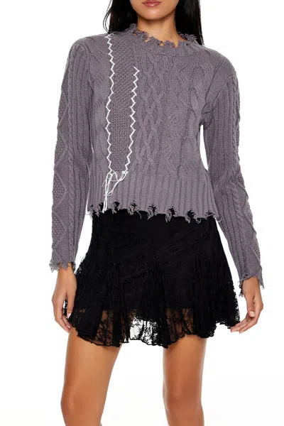 Forever 21 Distressed Cable Knit Sweater In Gray