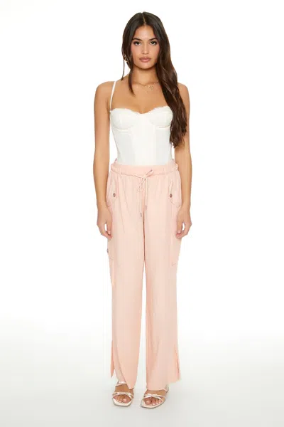 Forever 21 Drawstring Wide-leg Cargo Pants In Pink