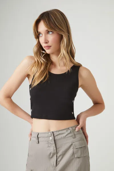 Forever 21 Eyelet Cropped Tank Top In Black