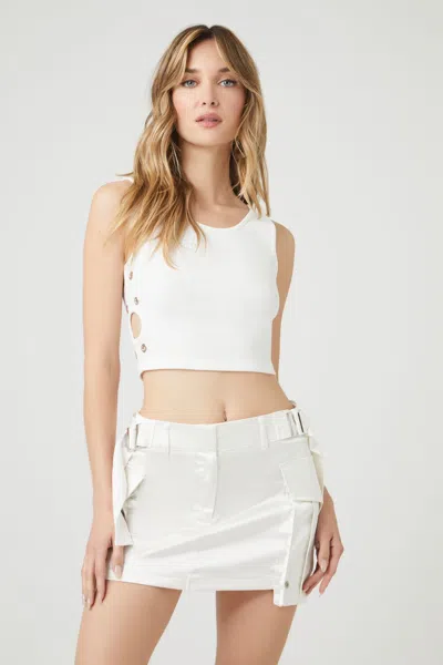 Forever 21 Eyelet Cropped Tank Top In White