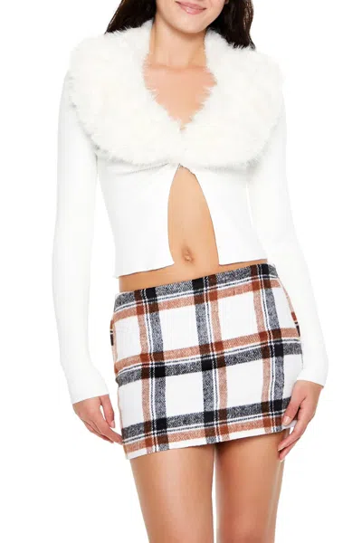 Forever 21 Faux Fur Sweater-knit Crop Top In White