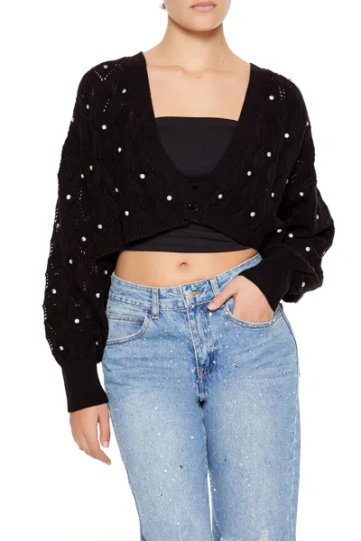 Forever 21 Faux Gem Cropped Cardigan Sweater In Black