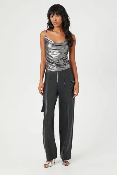 Forever 21 Faux Leather Cargo Ankle Pants In Gray