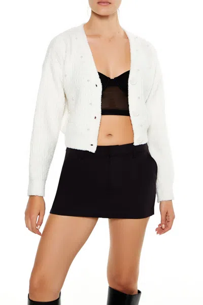 Forever 21 Faux Pearl Cardigan Sweater In White