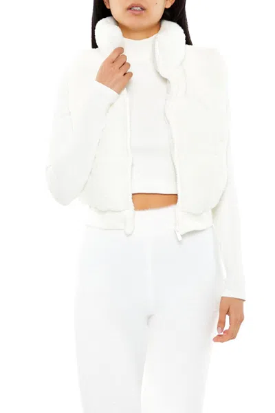 Forever 21 Faux Shearling Zip-up Vest In White