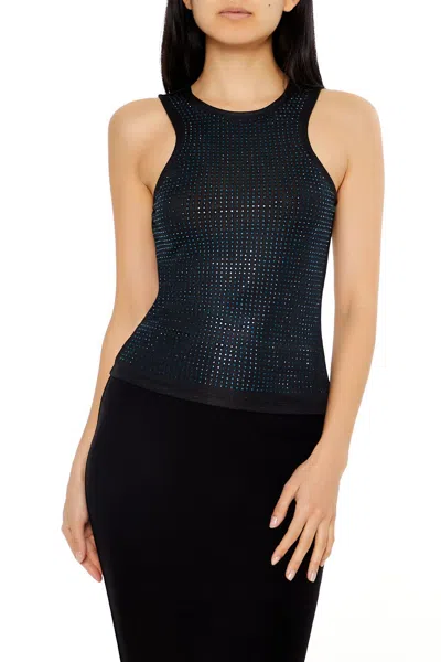 Forever 21 Fitted Rhinestone Mesh Tank Top In Black