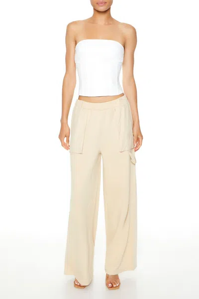 Forever 21 Fleece Wide-leg Utility Pants In White