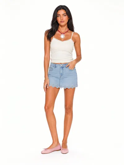 Forever 21 Floral Eyelet Denim Mini Skirt In Blue