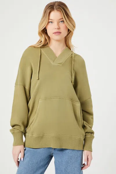 Forever 21 French Terry Drop-sleeve Hoodie In Green