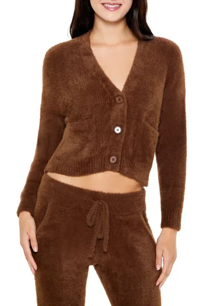 Forever 21 Fuzzy Cardigan Sweater In Brown