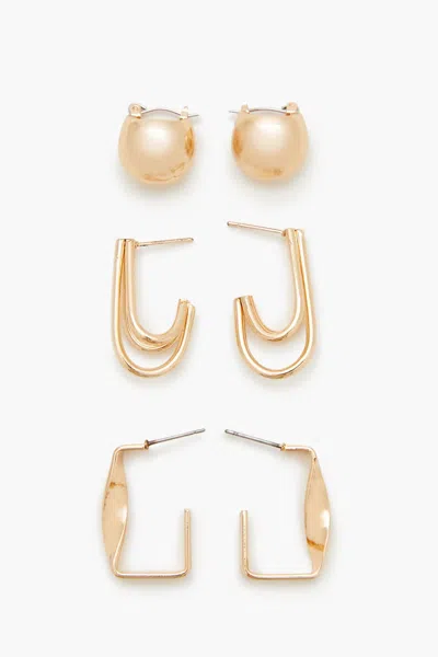 Forever 21 Geo Hoop Earring Set In Gold