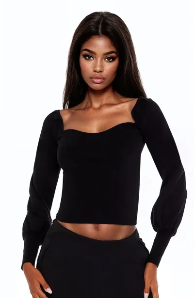 Forever 21 Gigot-sleeve Sweater-knit Crop Top In Black