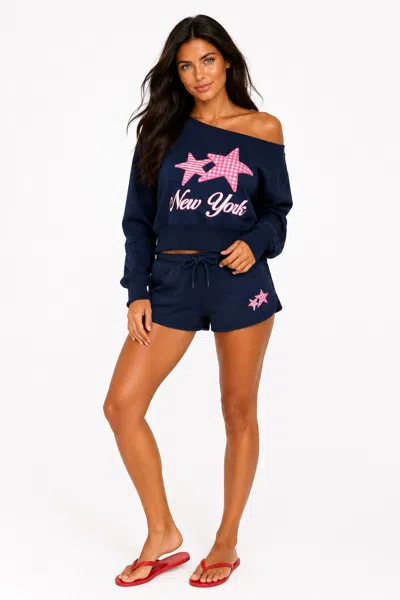 Forever 21 Graphic Fleece Drawstring Shorts In Blue