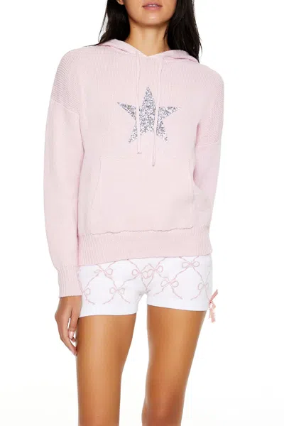 Forever 21 Hooded Glitter Star Sweater In Pink