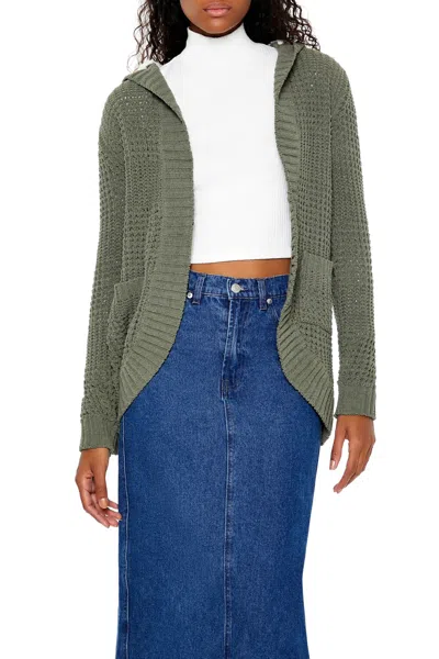 Forever 21 Hooded Open-front Cardigan Sweater In Green