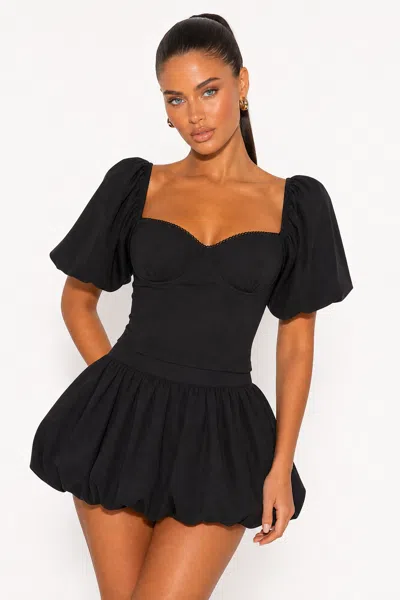 Forever 21 Jersey Knit Puff-sleeve Top In Black
